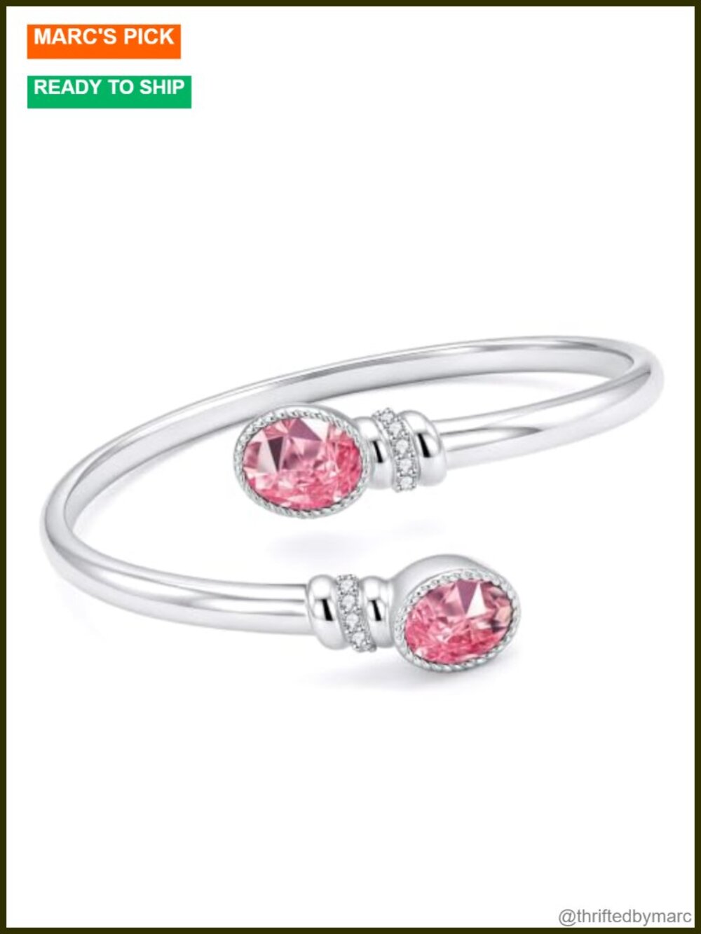 14K White Gold Plated Birthstone Bangle Cuff Bracelet for Women